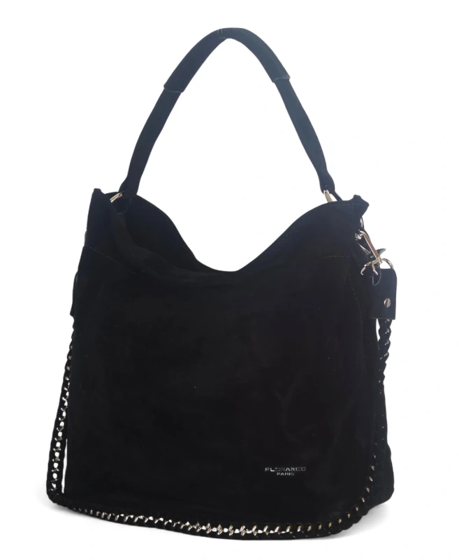 Czarna torebka damska Flora&amp;Co – elegancki worek z zamszu ekologicznego