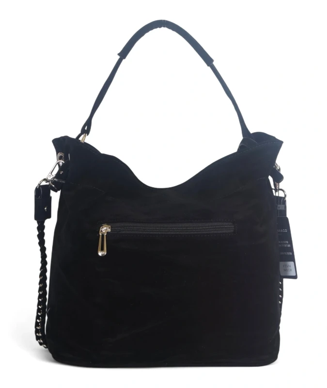 Czarna torebka damska Flora&amp;Co – elegancki worek z zamszu ekologicznego