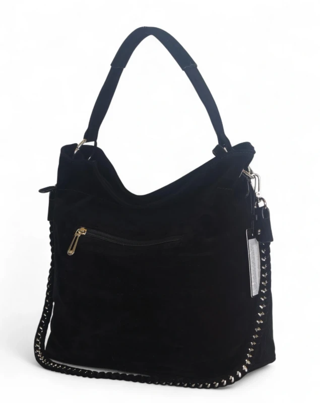 Czarna torebka damska Flora&amp;Co – elegancki worek z zamszu ekologicznego