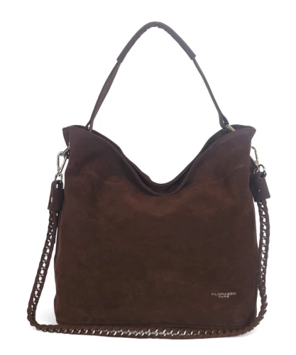 Czekoladowa torebka damska Flora&Co – elegancki worek z zamszu ekologicznego 