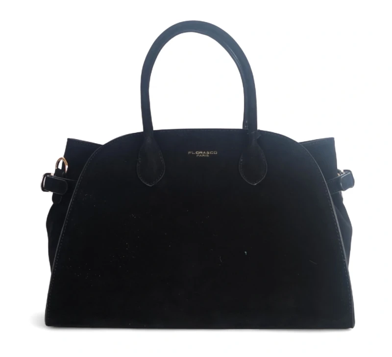 Elegancka torebka Flora&amp;Co Paris – duża czarna torba z zamszu ekologicznego na ramię i do ręki