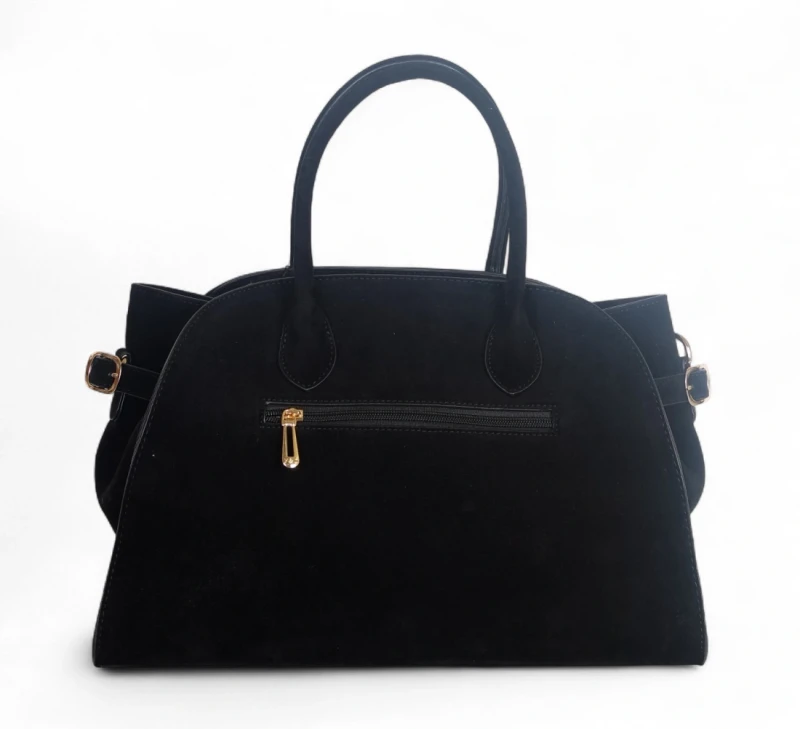 Elegancka torebka Flora&amp;Co Paris – duża czarna torba z zamszu ekologicznego na ramię i do ręki