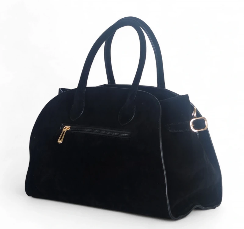 Elegancka torebka Flora&amp;Co Paris – duża czarna torba z zamszu ekologicznego na ramię i do ręki