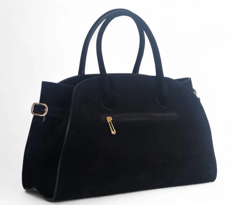 Elegancka torebka Flora&amp;Co Paris – duża czarna torba z zamszu ekologicznego na ramię i do ręki