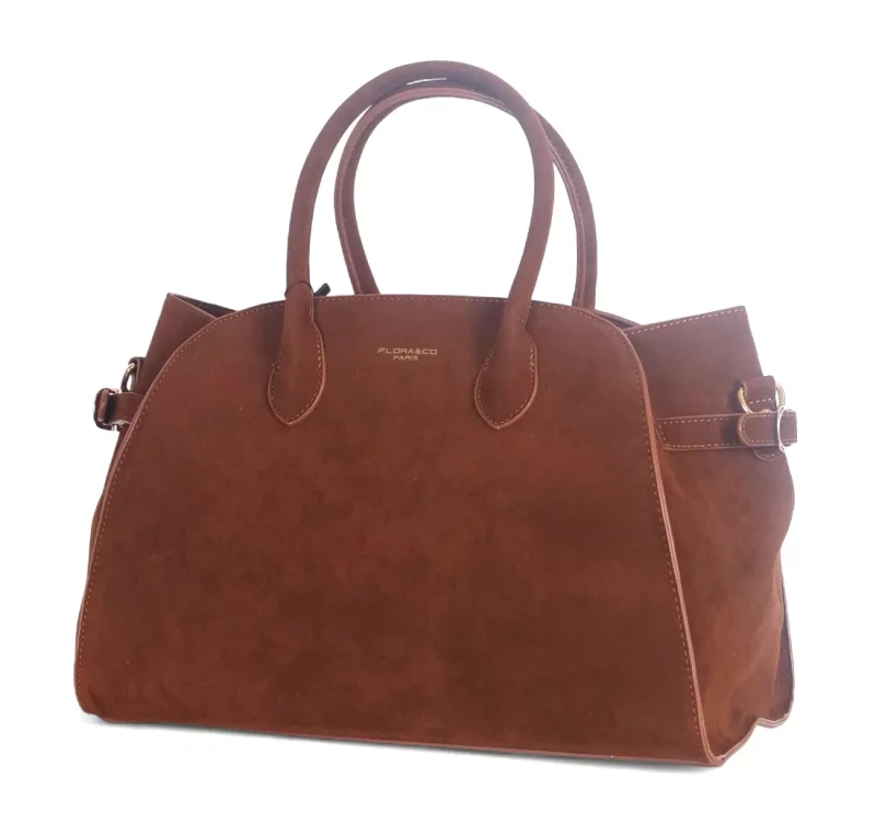 Elegancka torebka Flora&amp;Co Paris – duża brązowa torba z zamszu ekologicznego na ramię i do ręki
