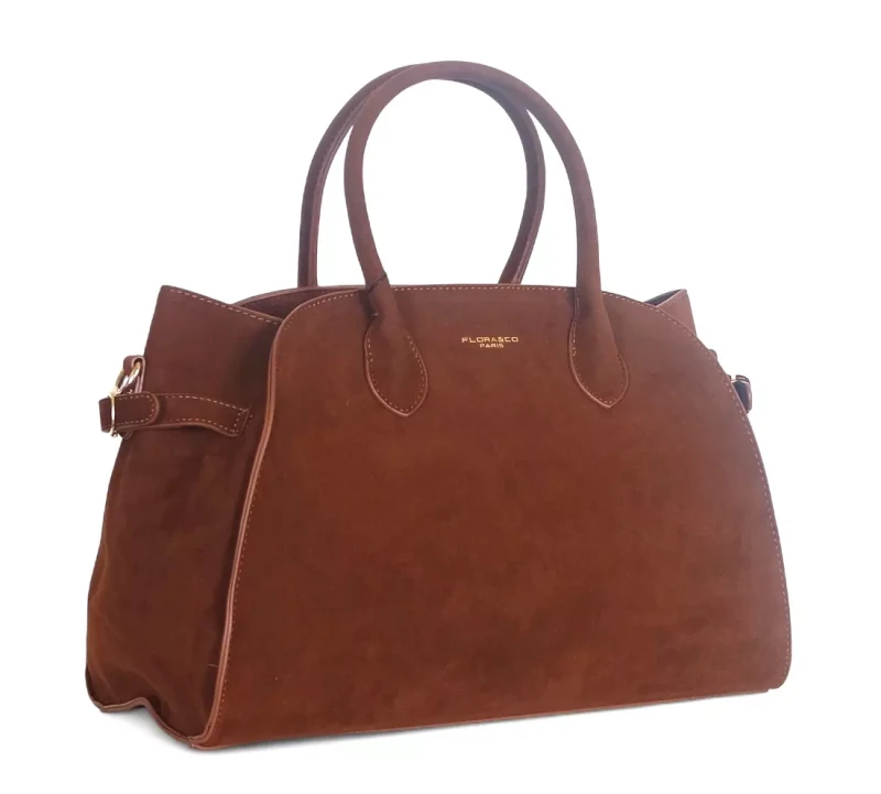 Elegancka torebka Flora&amp;Co Paris – duża brązowa torba z zamszu ekologicznego na ramię i do ręki