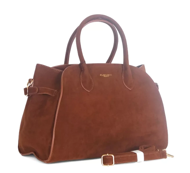 Elegancka torebka Flora&amp;Co Paris – duża brązowa torba z zamszu ekologicznego na ramię i do ręki