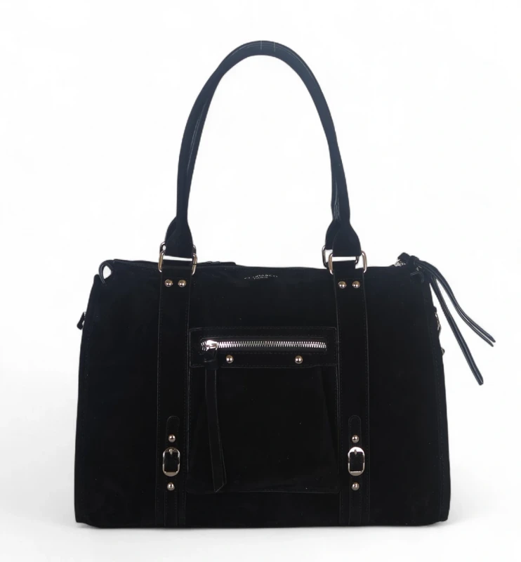 Duża torebka Flora&amp;Co Paris – czarny shopper bag z zamszu ekologicznego, mieszcząca A4