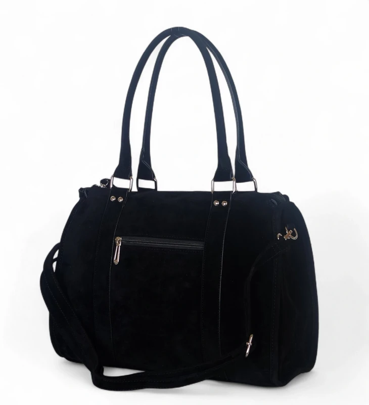 Duża torebka Flora&amp;Co Paris – czarny shopper bag z zamszu ekologicznego, mieszcząca A4