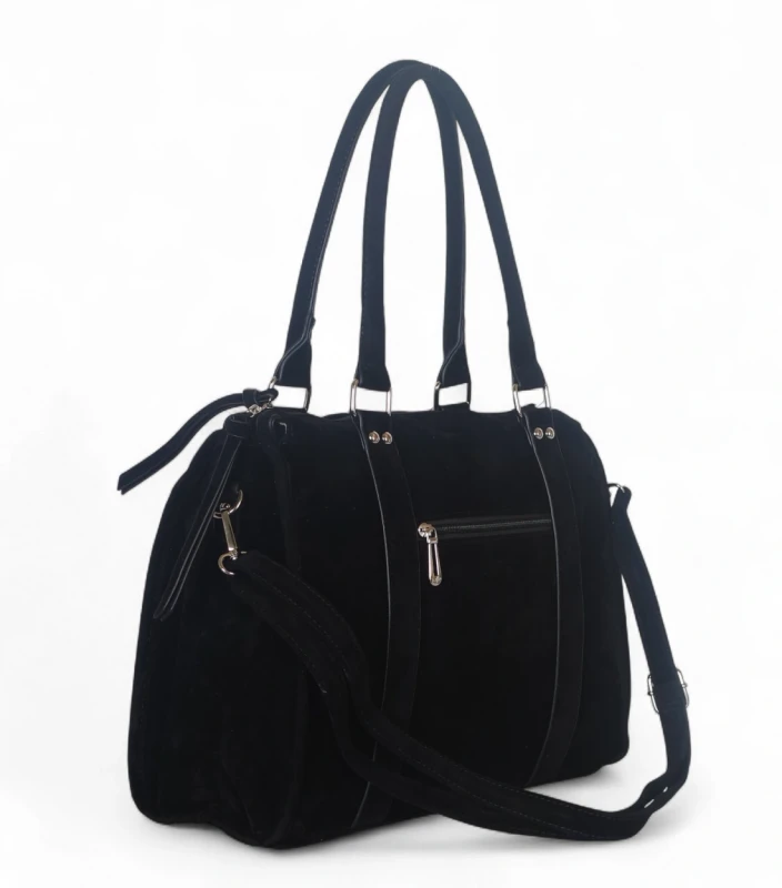 Duża torebka Flora&amp;Co Paris – czarny shopper bag z zamszu ekologicznego, mieszcząca A4