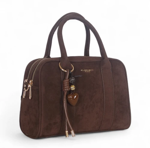 Torebka zamszowa Flora&Co Paris – elegancki kuferek z brelokiem i dwukomorowym wnętrzem