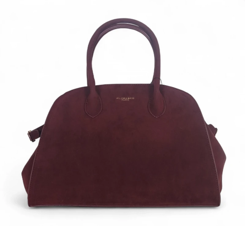 Elegancka torebka Flora&amp;Co Paris – duża bordowa torba z zamszu ekologicznego na ramię i do ręki