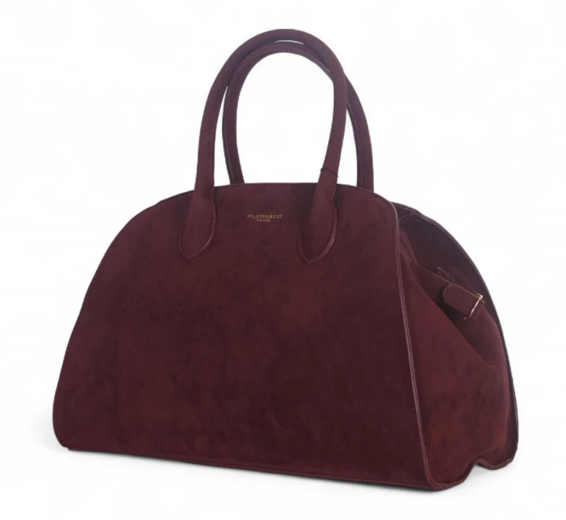 Elegancka torebka Flora&amp;Co Paris – duża bordowa torba z zamszu ekologicznego na ramię i do ręki
