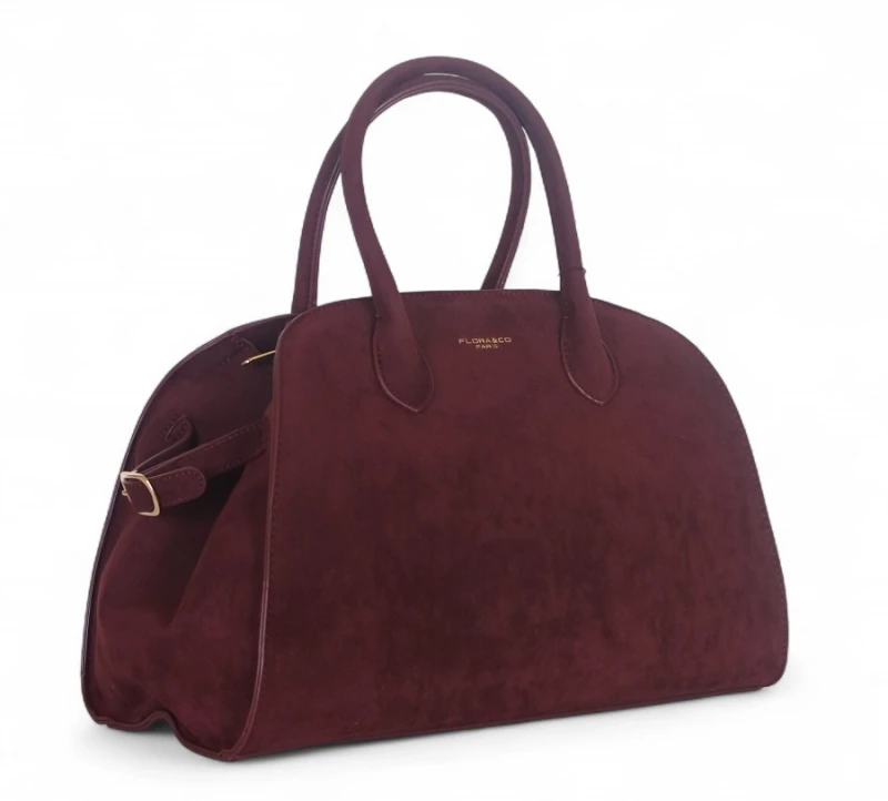 Elegancka torebka Flora&amp;Co Paris – duża bordowa torba z zamszu ekologicznego na ramię i do ręki