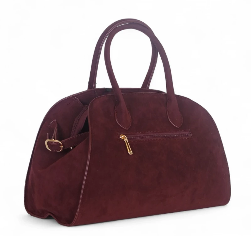 Elegancka torebka Flora&amp;Co Paris – duża bordowa torba z zamszu ekologicznego na ramię i do ręki