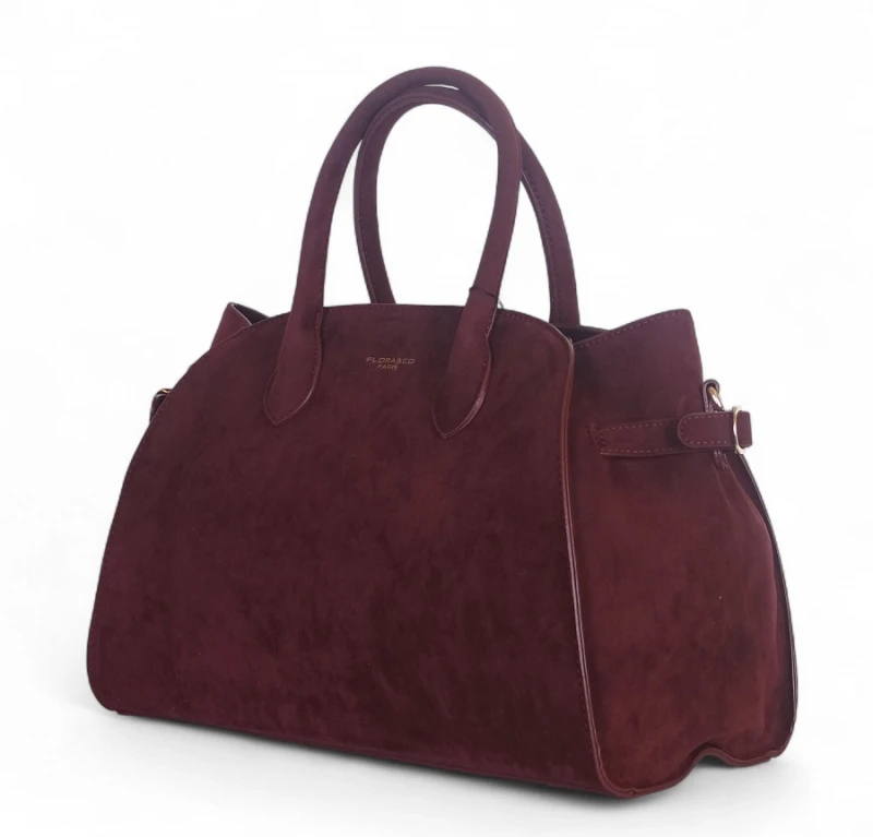 Elegancka torebka Flora&amp;Co Paris – duża bordowa torba z zamszu ekologicznego na ramię i do ręki