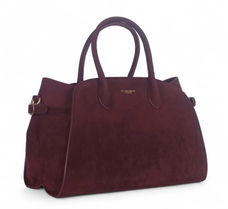 Elegancka torebka Flora&amp;Co Paris – duża bordowa torba z zamszu ekologicznego na ramię i do ręki