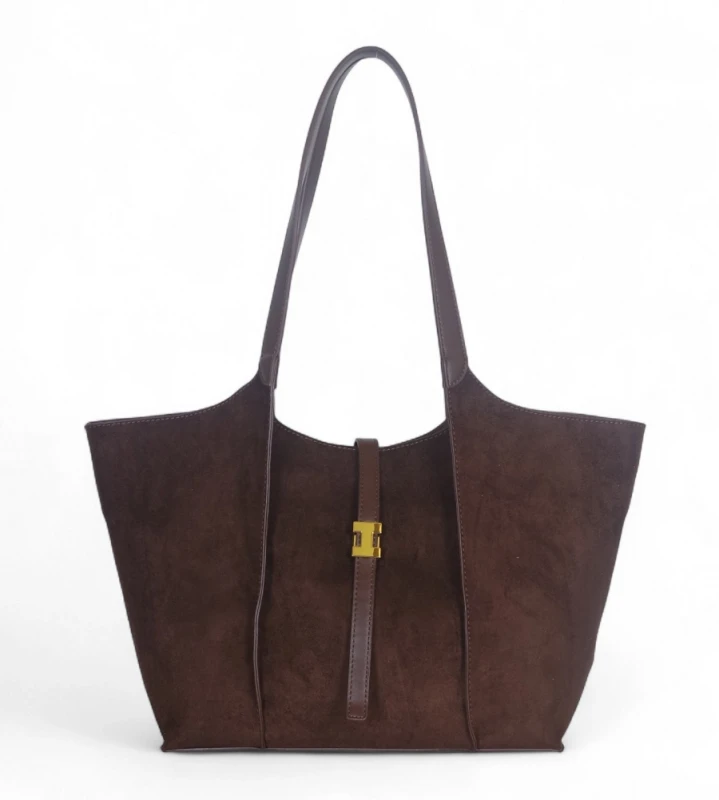 Torebka zamszowa Gallantry Paris – elegancki shopper bag z kosmetyczką i złotymi okuciami