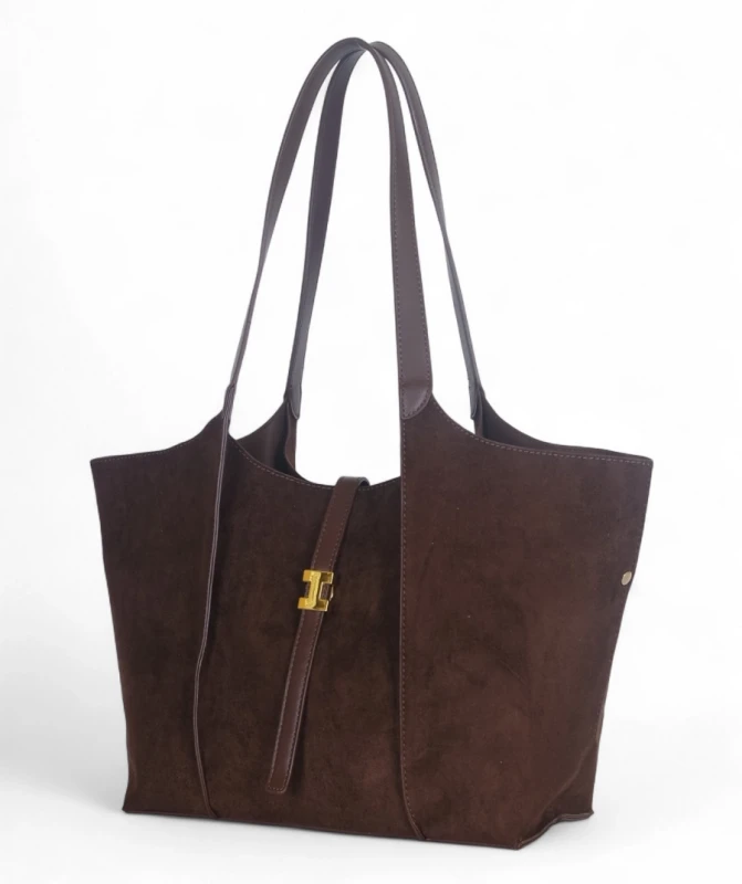 Torebka zamszowa Gallantry Paris – elegancki shopper bag z kosmetyczką i złotymi okuciami