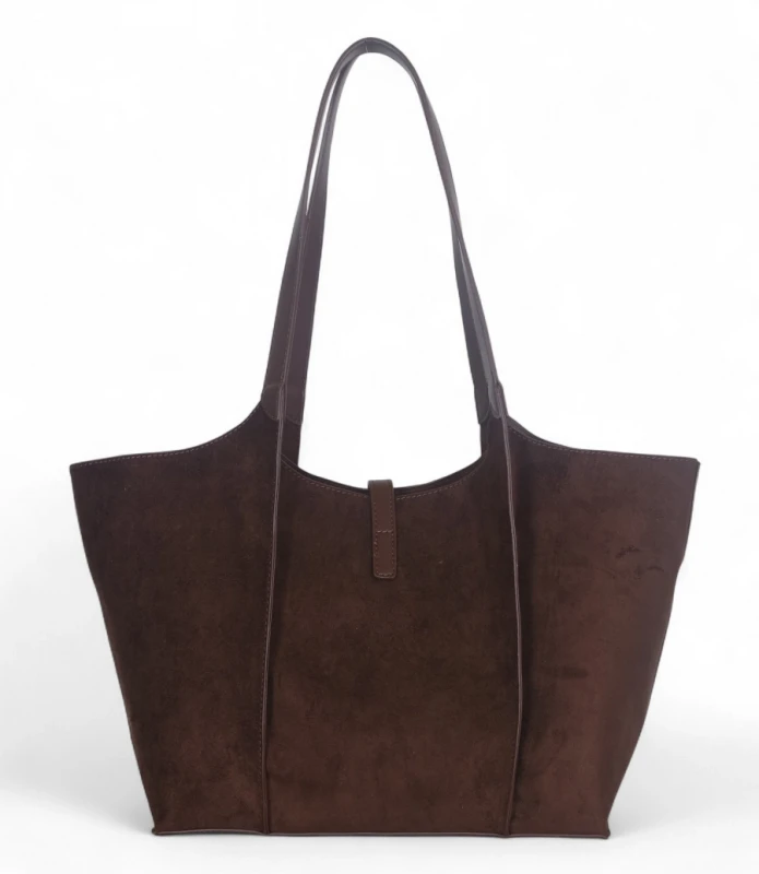 Torebka zamszowa Gallantry Paris – elegancki shopper bag z kosmetyczką i złotymi okuciami