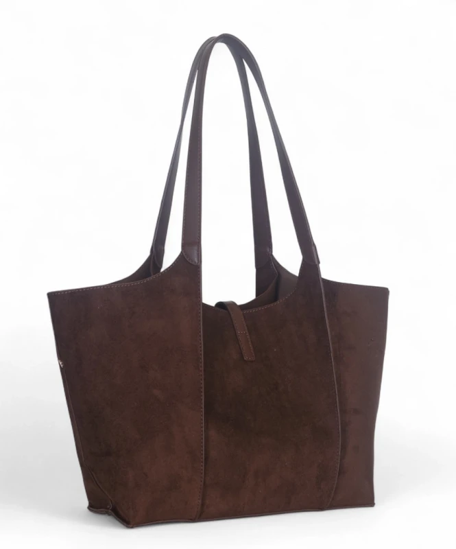 Torebka zamszowa Gallantry Paris – elegancki shopper bag z kosmetyczką i złotymi okuciami