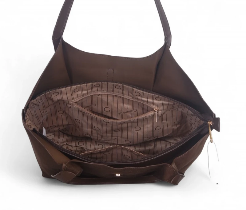 Torebka zamszowa Gallantry Paris – elegancki shopper bag z kosmetyczką i złotymi okuciami