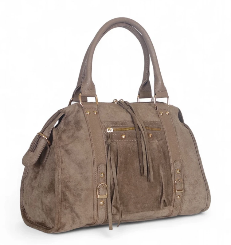 Torebka Gallantry Paris zamszowa shopper bag – modna torba z frędzlami i eko skórą