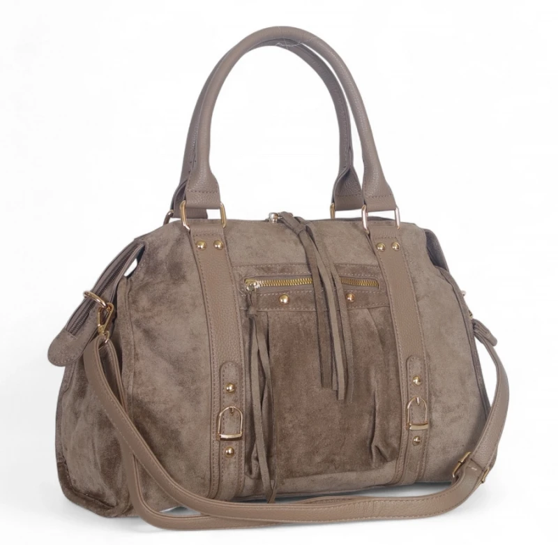 Torebka Gallantry Paris zamszowa shopper bag – modna torba z frędzlami i eko skórą