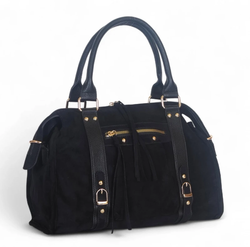 Torebka Gallantry Paris zamszowa shopper bag – modna torba z frędzlami i eko skórą