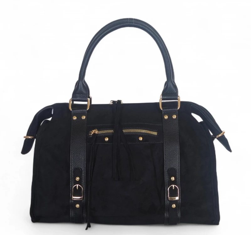 Torebka Gallantry Paris zamszowa shopper bag – modna torba z frędzlami i eko skórą