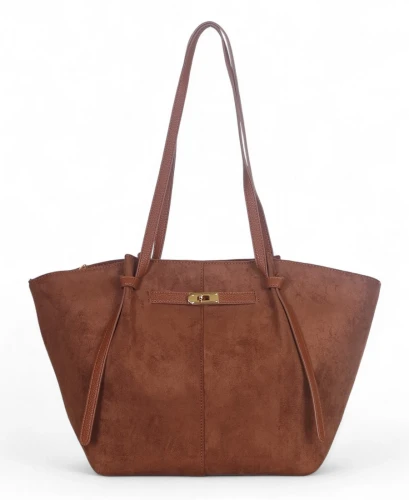 Torebka zamszowa Gallantry Paris – elegancka shopper bag z eko skórą, mieści A4