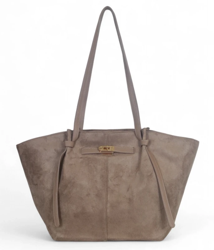 Torebka zamszowa Gallantry Paris – elegancka shopper bag z eko skórą, mieści A4