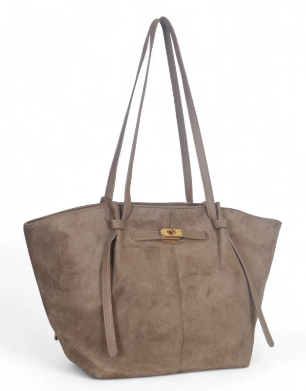 Torebka zamszowa Gallantry Paris – elegancka shopper bag z eko skórą, mieści A4