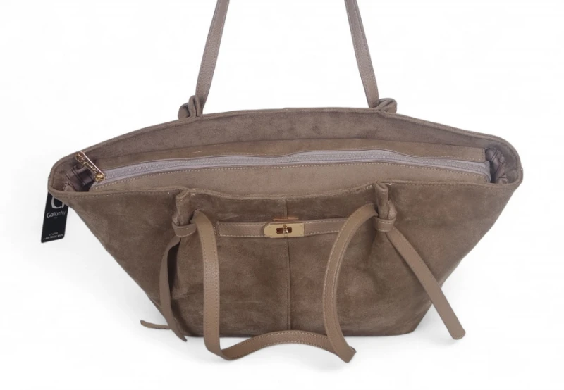 Torebka zamszowa Gallantry Paris – elegancka shopper bag z eko skórą, mieści A4