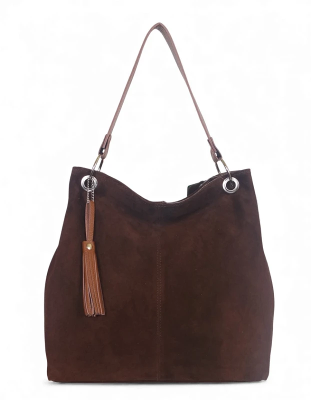 VERA PELLE Brązowa zamszowa torebka SKÓRA ZJ12