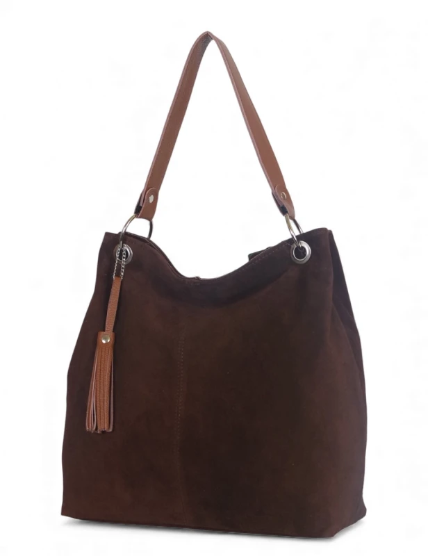 VERA PELLE Brązowa zamszowa torebka SKÓRA ZJ12