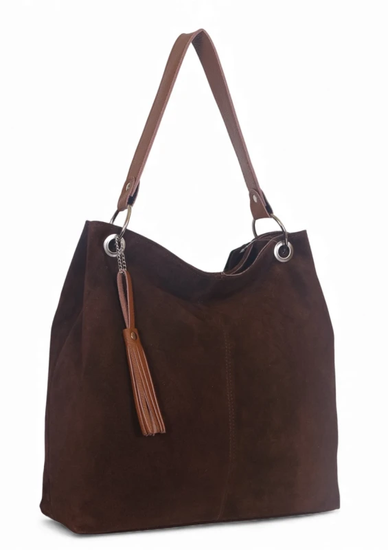 VERA PELLE Brązowa zamszowa torebka SKÓRA ZJ12