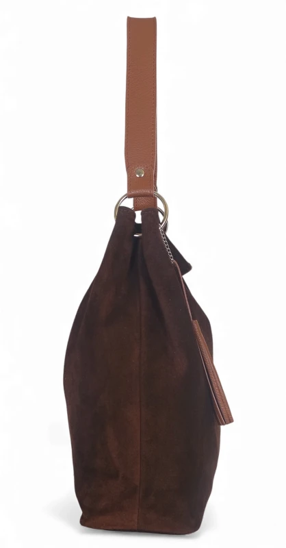 VERA PELLE Brązowa zamszowa torebka SKÓRA ZJ12