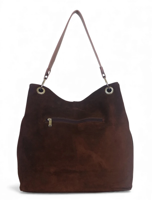 VERA PELLE Brązowa zamszowa torebka SKÓRA ZJ12