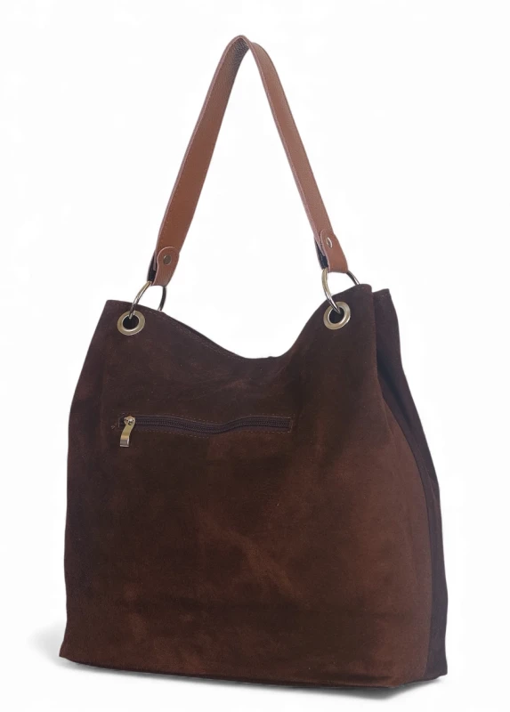 VERA PELLE Brązowa zamszowa torebka SKÓRA ZJ12