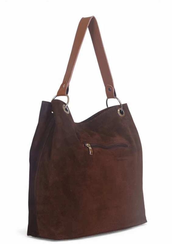 VERA PELLE Brązowa zamszowa torebka SKÓRA ZJ12