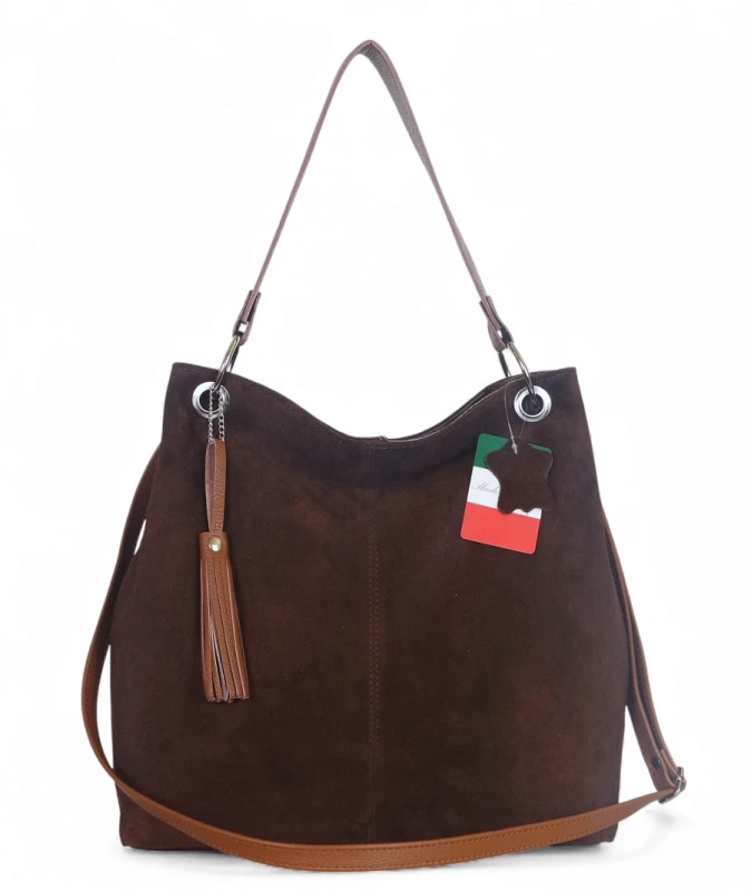 VERA PELLE Brązowa zamszowa torebka SKÓRA ZJ12