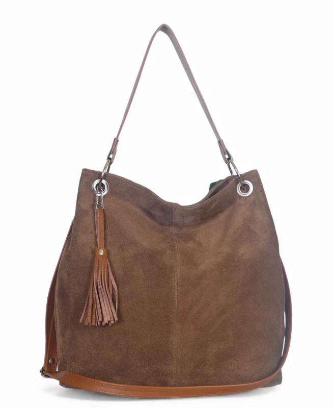 VERA PELLE Zamszowa torebka SKÓRA Taupe ZJ12