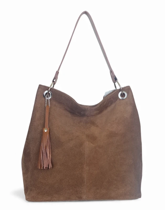 VERA PELLE Zamszowa torebka SKÓRA Taupe ZJ12