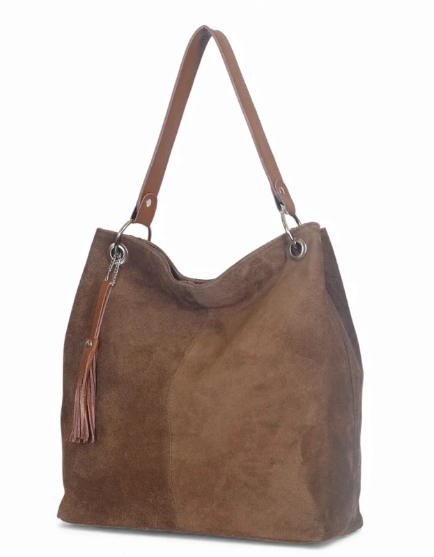 VERA PELLE Zamszowa torebka SKÓRA Taupe ZJ12