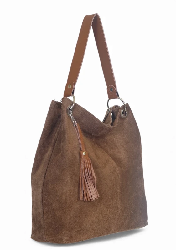 VERA PELLE Zamszowa torebka SKÓRA Taupe ZJ12