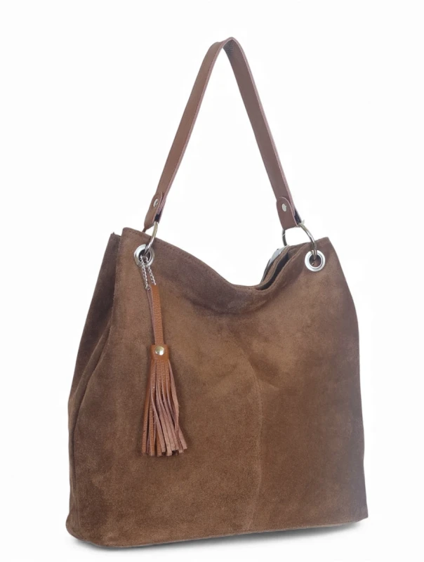 VERA PELLE Zamszowa torebka SKÓRA Taupe ZJ12