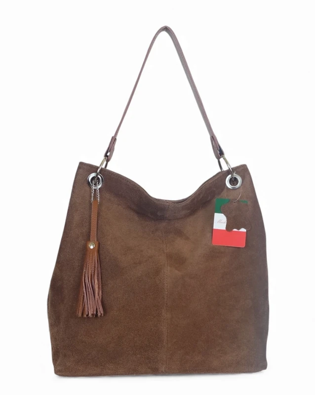 VERA PELLE Zamszowa torebka SKÓRA Taupe ZJ12