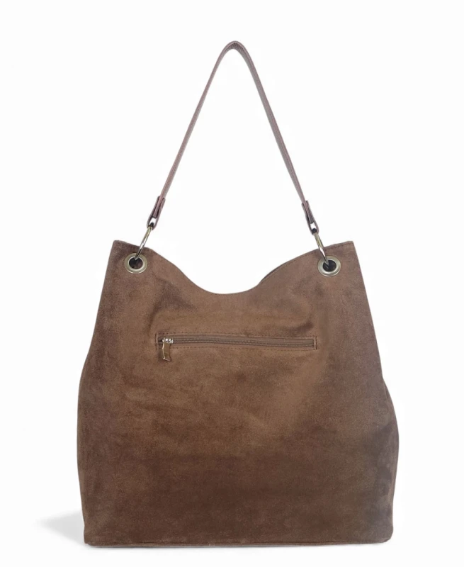 VERA PELLE Zamszowa torebka SKÓRA Taupe ZJ12