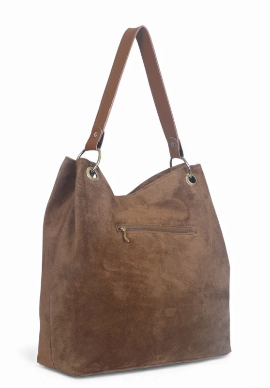 VERA PELLE Zamszowa torebka SKÓRA Taupe ZJ12